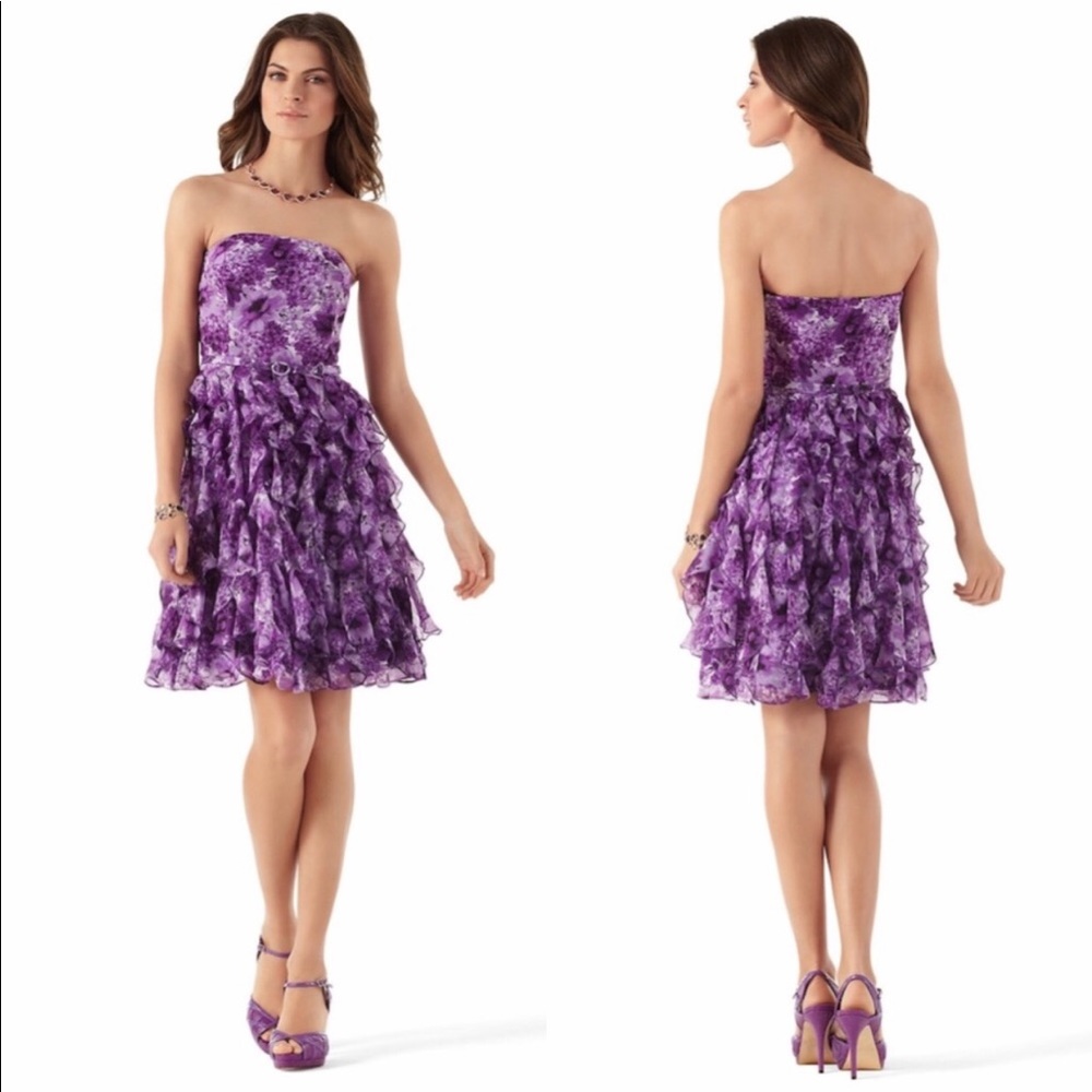 🆕 WHBM 6 Spring Cascade Purple Lilac floral Ruffle Dress NWT